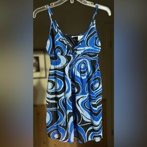 Y2K Babydoll Cami Top Size M Blue Black Shimmery V Neck Empire Waist Trending